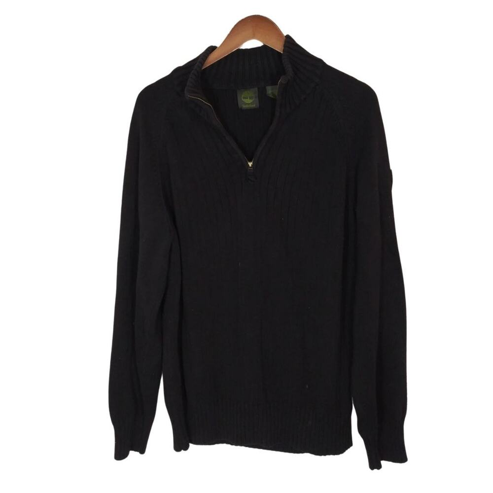 Timberland Black Quarter Zip Pullover Knit Sweater Sz Large